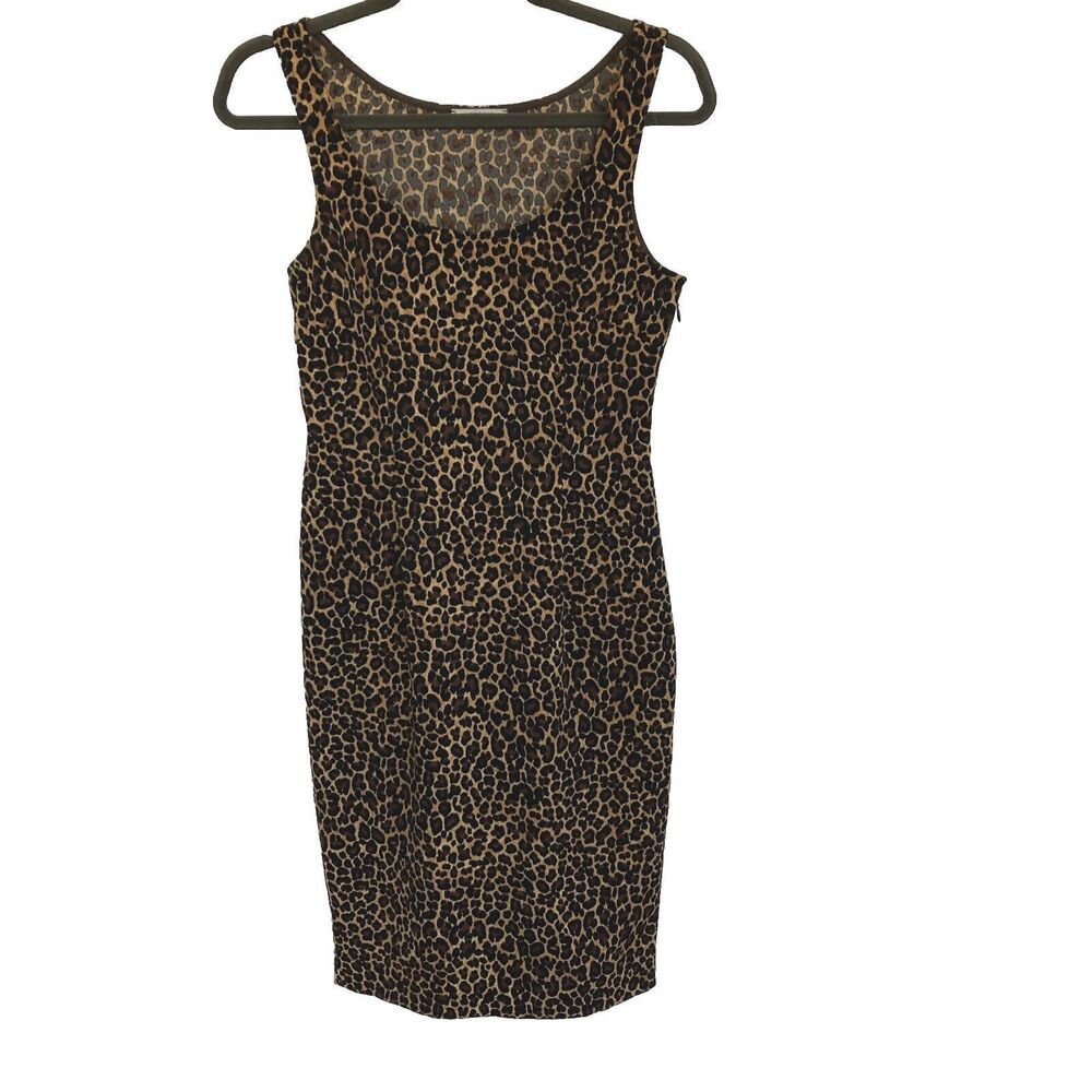 Moschino Jeans Women's Scoop Neck Leopard Side Zip Bodycon Dress Brown Black 10